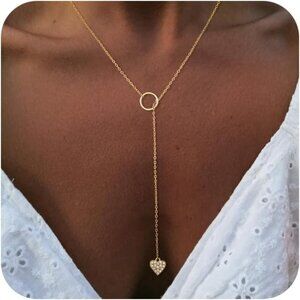 ⚡Gold 14K Gold Plated Heart Pendant Necklace for Women Charm Heart Slip Chain